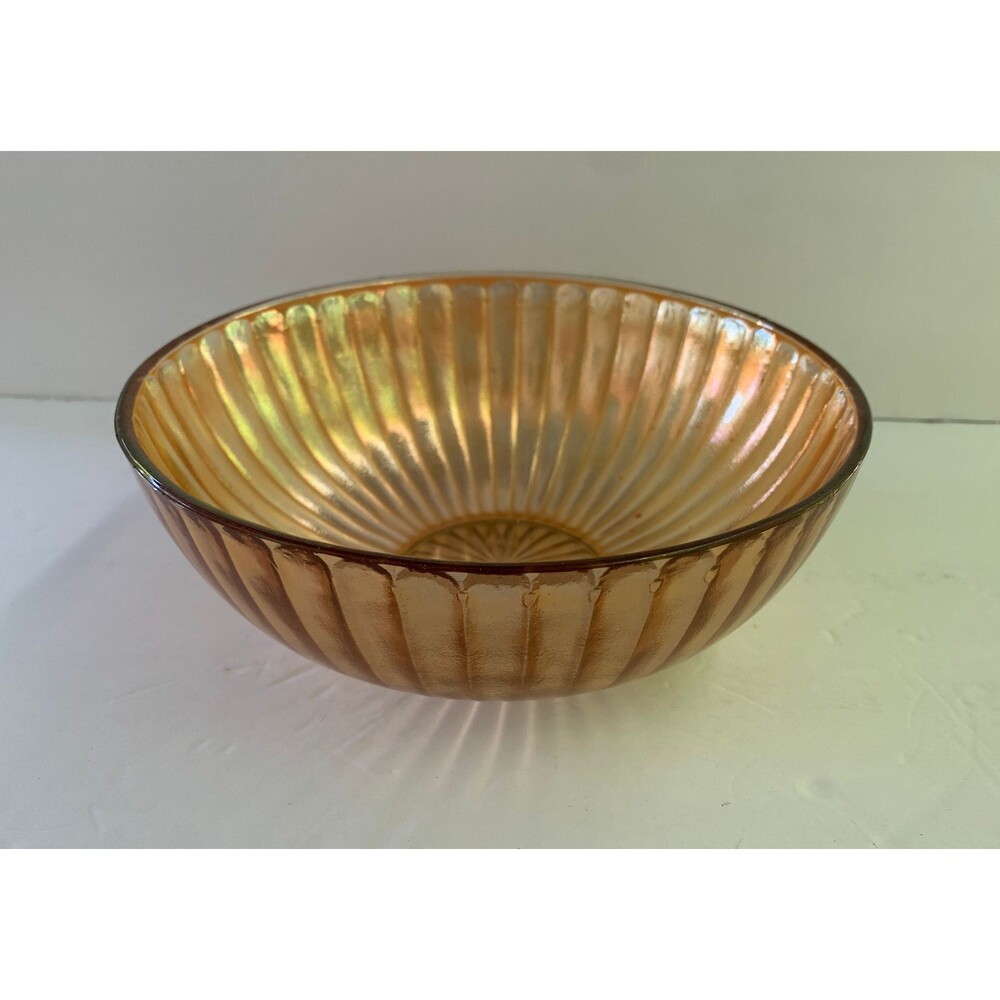 Vintage Marigold Ribbed Carnival Glass Bowl  Starburst Center - 7 3/4” x 3 3/4”